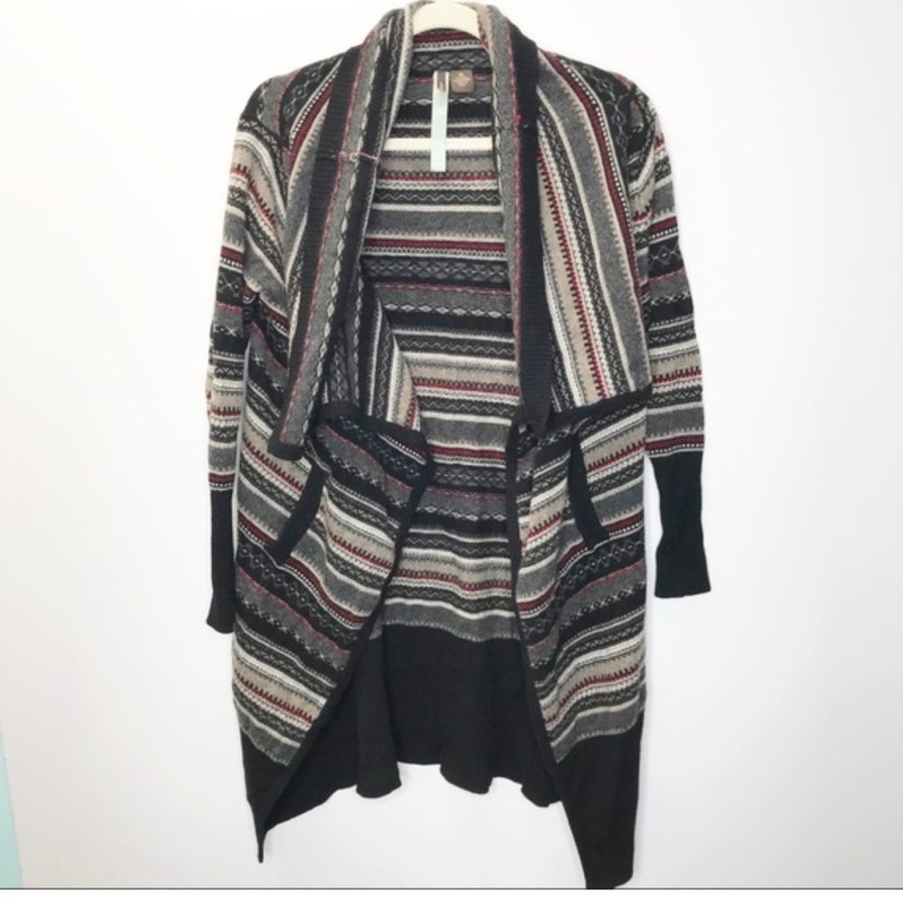 Wilster Wool Cashmere Knit Sweater Open Front Cardigan Waterfall High Low Stripe